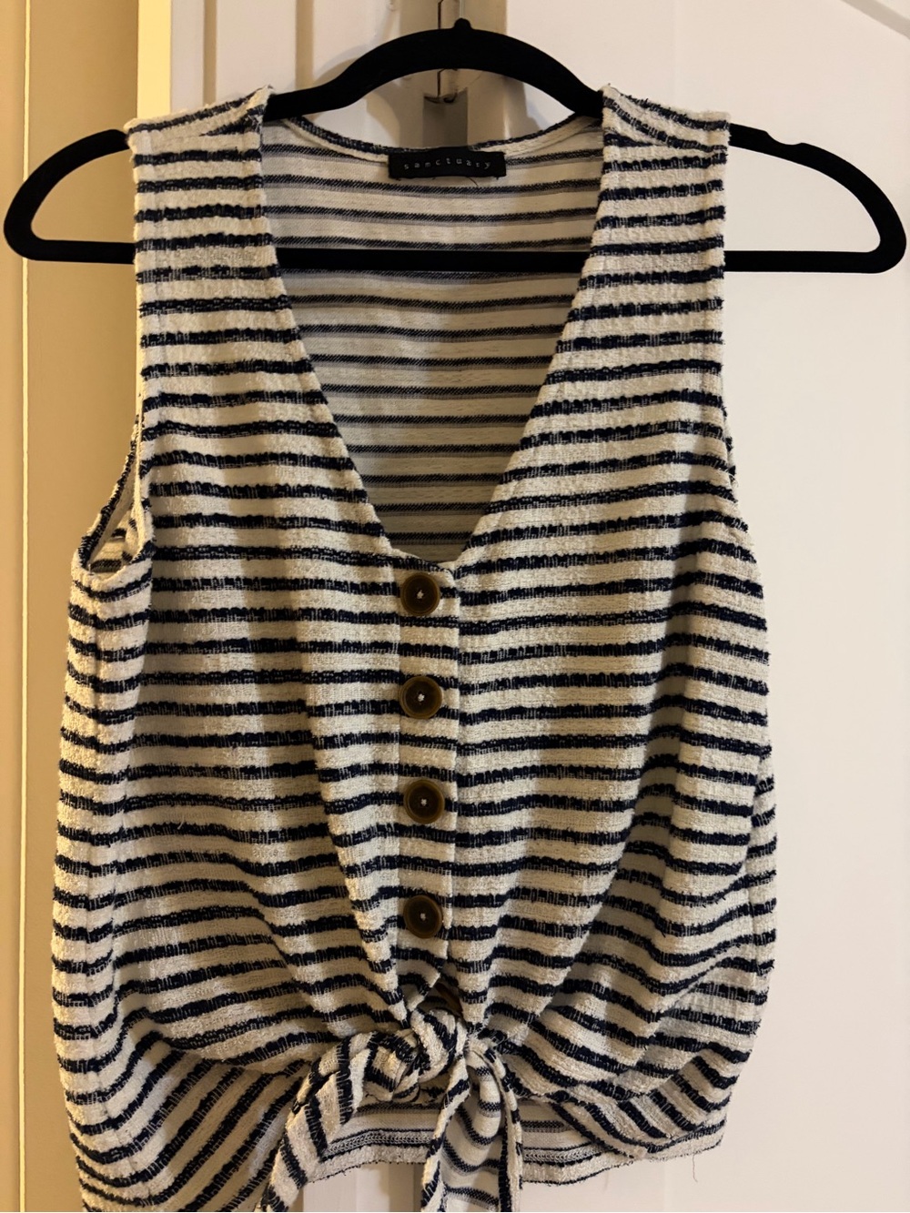 Sanctuary Navy & White Striped Button-Front Tie Tank